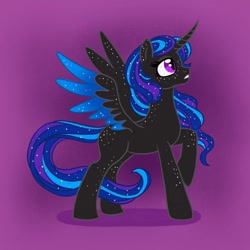 Size: 1080x1080 | Tagged: safe, artist:mediocre.mare, derpibooru import, oc, oc only, alicorn, pony, alicorn oc, ethereal mane, eyelashes, horn, looking up, raised hoof, raised leg, solo, starry mane, two toned wings, wings