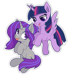 Size: 1025x1101 | Tagged: safe, derpibooru import, twilight sparkle, twilight sparkle (alicorn), oc, oc:krya, alicorn, pony, unicorn, :p, cute, flying, hooves up, ocbetes, png, simple background, sitting, sticker, tongue out, transparent background