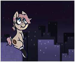 Size: 1225x1020 | Tagged: safe, artist:lazerblues, derpibooru import, oc, oc only, oc:equestrian hoofball, earth pony, pony, city, clothes, night, socks