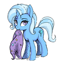 Size: 598x594 | Tagged: safe, artist:shydale, trixie, pony, unicorn, clothes, cute, diatrixes, female, flockmod, hat, mare, mouth hold, nom, simple background, solo, trixie's hat, white background