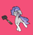 Size: 731x784 | Tagged: safe, artist:triplesevens, oc, oc only, oc:triple sevens, pony, unicorn, bruised, gray coat, hammer, horn, injured, one eye closed, red background, simple background, solo, two toned mane, two toned tail, violence