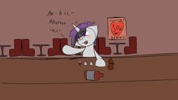 Size: 1920x1080 | Tagged: safe, artist:inky scroll, derpibooru import, oc, oc only, oc:inky scroll, pony, unicorn, alcohol, bottle, colored sketch, drinking, drunk, glass, holiday, poster, shitty coloring, shot glass, sketch, valentine's day