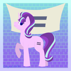 Size: 900x900 | Tagged: safe, artist:enigmadoodles, derpibooru import, starlight glimmer, pony, unicorn, banner, equal cutie mark, equality, female, horn, looking at you, mare, raised hoof, raised leg, s5 starlight, solo