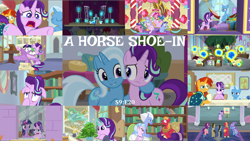 Size: 1974x1111 | Tagged: safe, derpibooru import, edit, edited screencap, editor:quoterific, screencap, berry blend, berry bliss, big macintosh, doctor whooves, november rain, phyllis, pinkie pie, silverstream, sky beak, spike, spoiled rich, starlight glimmer, sunburst, trixie, yona, alicorn, dragon, earth pony, griffon, hippogriff, pony, unicorn, yak, a horse shoe-in, conversation, crying, dragoness, eyes closed, female, friendship student, glowing horn, horn, hug, magic, magic aura, male, open mouth, phyllis no!, potted plant, school of friendship, winged spike