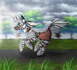 Size: 1662x1502 | Tagged: safe, artist:dragonofra, derpibooru import, edit, oc, oc:palatinatus clypeus, zebra, armor, armored zebra, craft, damascus armor, engraving, helmet, leather, leather armor, leather straps, scar, solo, tribal, tribal armor, zebra oc