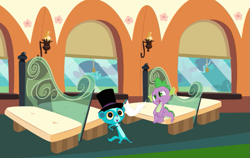 Size: 625x396 | Tagged: safe, artist:littledoegiuli95, derpibooru import, spike, dragon, crossover, friendshipping, hat, littlest pet shop, male, males only, sunil nevla, the friendship express, top hat