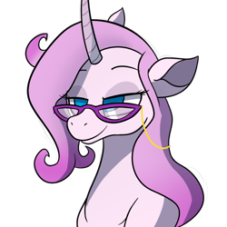 Size: 960x960 | Tagged: safe, artist:hitsuji, derpibooru import, oleander, unicorn, them's fightin' herds, alternate color palette, community related, eyewear, glasses, simple background, smug, solo, transparent background