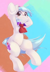 Size: 1430x2048 | Tagged: safe, artist:kurogewapony, derpibooru import, coco pommel, earth pony, pony, abstract background, bipedal, female, looking at you, mare, solo, underhoof