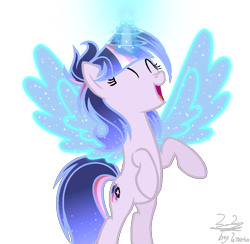 Size: 816x798 | Tagged: safe, artist:whiteplumage233, derpibooru import, oc, pony, unicorn, artificial wings, augmented, female, magic, magic wings, mare, solo, wings