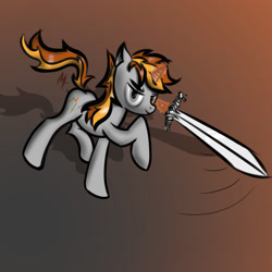 Size: 1280x1280 | Tagged: safe, derpibooru import, oc, oc only, oc:wrought alloy, pony, unicorn, butt, female, gradient background, longsword, mare, sword, weapon