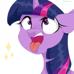 Size: 1032x1030 | Tagged: safe, artist:shiny-dust, derpibooru import, twilight sparkle, pony, ahegao, bust, drool, heart eyes, open mouth, portrait, simple background, solo, tongue out, white background, wingding eyes