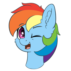 Size: 4000x4000 | Tagged: safe, artist:yelowcrom, derpibooru import, rainbow dash, pegasus, pony, bust, cheek fluff, ear fluff, ears, female, looking at you, mare, one eye closed, simple background, transparent background, wink