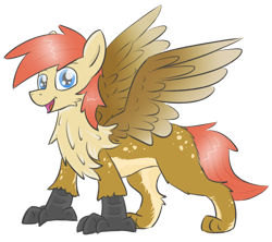 Size: 1280x1139 | Tagged: safe, artist:pzkratzer, derpibooru import, oc, oc:ponygriff, hippogriff, hybrid, original species, griffling, hippogriff oc, moles, ponygriff, redesign, solo, spots, русские есть?