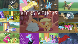 Size: 1978x1113 | Tagged: safe, derpibooru import, edit, edited screencap, editor:quoterific, screencap, applejack, basil, daring do, fluttershy, granny smith, harry, pinkie pie, rainbow dash, rarity, twilight sparkle, bear, changeling, dragon, earth pony, pegasus, pony, unicorn, buckball season, daring don't, do princesses dream of magic sheep, dragonshy, fall weather friends, green isn't your color, lesson zero, look before you sleep, putting your hoof down, spike at your service, the return of harmony, angry, applejack's hat, clothes, cowboy hat, eyes closed, female, flying, golden oaks library, hat, kick, mane six, open mouth, party cannon, pillow