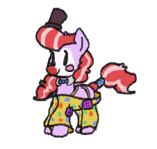 Size: 226x215 | Tagged: safe, artist:axlearts, oc, oc only, oc:clown pony, earth pony, pony, blush sticker, blushing, bowtie, clothes, clown, clown makeup, clown nose, female, hat, mare, pants, simple background, solo, suspenders, tail wrap, top hat, white background