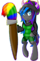 Size: 2000x3000 | Tagged: safe, artist:juliet-gwolf18, derpibooru import, oc, oc only, anthro, original species, unguligrade anthro, arm hooves, clothes, hat, horns, paintbrush, shorts, solo