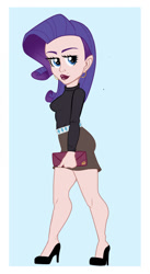 Size: 492x900 | Tagged: safe, artist:bubblenote, derpibooru import, rarity, human, breasts, clothes, dress, ear piercing, earring, female, high heels, humanized, jewelry, piercing, purse, raritits, shoes, simple background, solo