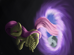 Size: 4000x3000 | Tagged: safe, artist:flusanix, derpibooru import, fluttershy, pegasus, pony, female, mare, portal, solo