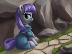 Size: 4000x3000 | Tagged: safe, artist:flusanix, derpibooru import, maud pie, earth pony, pony, clothes, dress, female, looking back, mare, sitting, solo