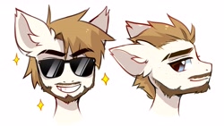 Size: 4096x2304 | Tagged: safe, artist:kirionek, derpibooru import, oc, oc only, pony, beard, blonde, bust, ear fluff, ears, facial hair, male, portrait, simple background, sketch, sketch dump, smiling, stallion, sunglasses, white background