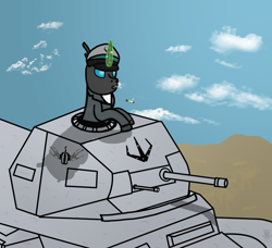 Size: 1280x1168 | Tagged: safe, artist:itshay, derpibooru import, changeling, equestria at war mod, cigarette, glowing horn, hearts of iron 4, horn, magic, panzer ii, smoking, solo, tank (vehicle), telekinesis, wehrmacht, world war ii