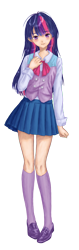 Size: 1290x4092 | Tagged: safe, artist:erim-kawamori, derpibooru import, twilight sparkle, human, clothes, humanized, shoes, simple background, skirt, socks, solo, transparent background, vest