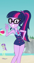 Size: 573x1065 | Tagged: safe, derpibooru import, screencap, sci-twi, twilight sparkle, better together, equestria girls, forgotten friendship, clothes, sci-twi swimsuit, sleeveless, solo, swimsuit