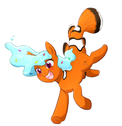 Size: 1024x1052 | Tagged: safe, artist:foxhatart, derpibooru import, oc, fish, original species, pony, augmented tail, clownfish, female, fish tail, fish-pony, mare, simple background, solo, transparent background, water, water mane