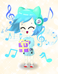 Size: 700x900 | Tagged: safe, derpibooru import, dj pon-3, vinyl scratch, human, chibi, cute, headphones, music notes, present, solo, vinylbetes