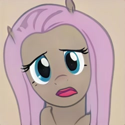 Size: 1024x1024 | Tagged: safe, artist:thisponydoesnotexist, derpibooru import, neural network, not fluttershy, simple background, solo, tan background