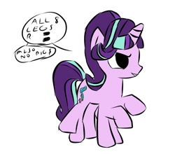 Size: 711x627 | Tagged: safe, anonymous artist, derpibooru exclusive, derpibooru import, starlight glimmer, unicorn, female, mare, multiple legs, multiple limbs, s5 starlight, solo, speech bubble, wat, what has magic done