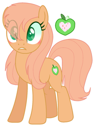 Size: 1059x1417 | Tagged: safe, artist:fmdama, derpibooru import, oc, oc only, earth pony, pony, blushing, cutie mark, earth pony oc, eye clipping through hair, female, filly, offspring, parent:big macintosh, parent:fluttershy, parents:fluttermac, simple background, white background