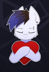 Size: 1400x2048 | Tagged: safe, artist:keupoz, derpibooru import, oc, oc only, oc:keupoz, earth pony, abstract background, earth pony oc, heart, piercing