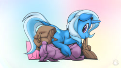 Size: 1920x1080 | Tagged: safe, artist:mysticalpha, derpibooru import, trixie, unicorn, bag, bags, covering, strategically covered