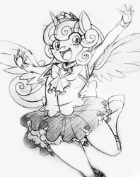 Size: 1500x1894 | Tagged: safe, artist:boastudio, derpibooru import, princess flurry heart, alicorn, monochrome, open mouth, sketch