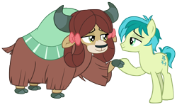 Size: 9685x5751 | Tagged: safe, artist:andoanimalia, derpibooru import, sandbar, yona, earth pony, pony, yak, the ending of the end, duo, female, male, shipping, simple background, straight, transparent background, vector, yonabar