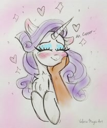 Size: 3003x3585 | Tagged: safe, artist:valeriamagicart, derpibooru import, capper dapperpaws, rarity, abyssinian, pony, unicorn, my little pony: the movie, blushing, capperity, chest fluff, cute, eyes closed, female, floating heart, hand on cheek, heart, interspecies, male, offscreen character, shipping, sketch, smiling, straight