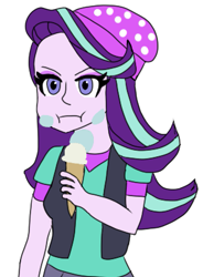 Size: 615x834 | Tagged: safe, derpibooru import, starlight glimmer, equestria girls, :i, food, ice cream, messy eating, solo