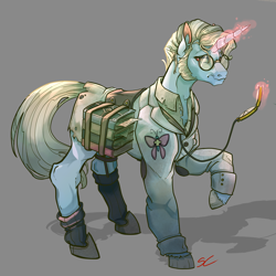 Size: 8661x8661 | Tagged: safe, artist:sourcherry, derpibooru import, oc, oc only, oc:page turner, pony, unicorn, fallout equestria, fallout equestria: red 36, absurd resolution, book, clothes, commission, fanfic art, followers, glasses, hipposandals, lab coat, magic, sideburns, socks, solo, telekinesis