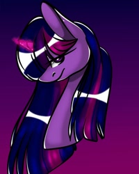 Size: 1080x1350 | Tagged: safe, artist:tessa_key_, derpibooru import, twilight sparkle, unicorn twilight, pony, unicorn, bust, female, glowing horn, gradient background, horn, mare, solo