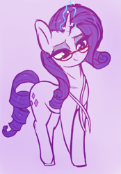 Size: 1730x2490 | Tagged: safe, artist:t72b, derpibooru import, rarity, pony, unicorn, crossed legs, female, glasses, glowing horn, horn, magic, mare, measuring tape, monochrome, raised, simple background, smiling, solo