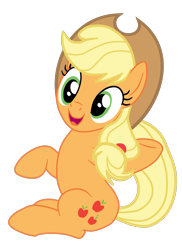 Size: 1107x1523 | Tagged: safe, artist:gmaplay, derpibooru import, applejack, earth pony, pony, best gift ever, mystery voice, applejack's hat, clothes, cowboy hat, cute, female, hat, jackabetes, open mouth, raised hoof, raised leg, simple background, sitting, solo, transparent background