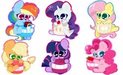 Size: 2048x1264 | Tagged: safe, artist:kittyrosie, derpibooru import, applejack, fluttershy, pinkie pie, rainbow dash, rarity, twilight sparkle, earth pony, pegasus, pony, unicorn, cute, dashabetes, diapinkes, heart eyes, jackabetes, mane six, raribetes, shyabetes, simple background, sticker, twiabetes, white background, wingding eyes