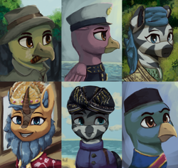 Size: 1280x1206 | Tagged: safe, artist:monx94, derpibooru import, oc, oc only, griffon, kirin, zebra, equestria at war mod, compilation, crown, hat, indonesia, indonesian, jewelry, looking at you, looking up, military, regalia, smiling, smiling at you