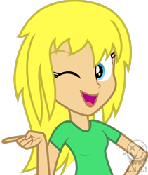 Size: 600x710 | Tagged: safe, artist:amgiwolf, derpibooru import, oc, oc only, oc:jenny, equestria girls, bust, clothes, equestria girls-ified, eyelashes, female, one eye closed, open mouth, simple background, smiling, solo, transparent background, wink