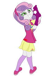 Size: 1466x2124 | Tagged: safe, artist:gmaplay, derpibooru import, sweetie belle, human, equestria girls, clothes, cute, diasweetes, energy drink, formula 1, looking at you, racing, racing suit, red bull, shoes, solo, teeth, walking