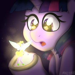 Size: 2000x2000 | Tagged: safe, artist:mikeyboo, derpibooru exclusive, derpibooru import, twilight sparkle, twilight sparkle (alicorn), alicorn, pony, cute, glow, ponified, surprised, tinkerbell, twiabetes