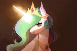 Size: 3084x2048 | Tagged: safe, artist:maybeweed, derpibooru import, princess celestia, alicorn, pony, crown, female, glowing horn, high res, horn, jewelry, mare, regalia, solo