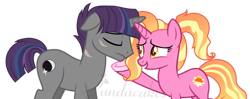 Size: 1600x633 | Tagged: safe, artist:ipandacakes, derpibooru import, luster dawn, oc, oc:crescendo, pony, unicorn, male, offspring, parent:shadow lock, parent:twilight sparkle, parents:twilock, simple background, stallion, transparent background