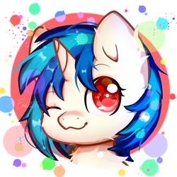 Size: 2000x2000 | Tagged: safe, artist:emy12126, derpibooru import, dj pon-3, vinyl scratch, pony, unicorn, :3, chibi, cute, female, looking at you, mare, one eye closed, smiling, solo, vinylbetes, wink